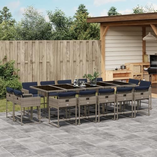 Qnhdfrt 15-TLG. Polyrattan Gartenmöbel Set 275x106 cm mit Klappstühlen Marineblaue Kissen UV-beständig Glastisch Balkon Terrasse Esstischgruppe für Outdoor Dining Qnhdfrt 15-TLG. Polyrattan Gartenmöbel Set 275x106 cm mit Klappstühlen Marineblaue Kissen UV-beständig Glastisch Balkon Terrasse Esstischgruppe für Outdoor Dining von Qnhdfrt