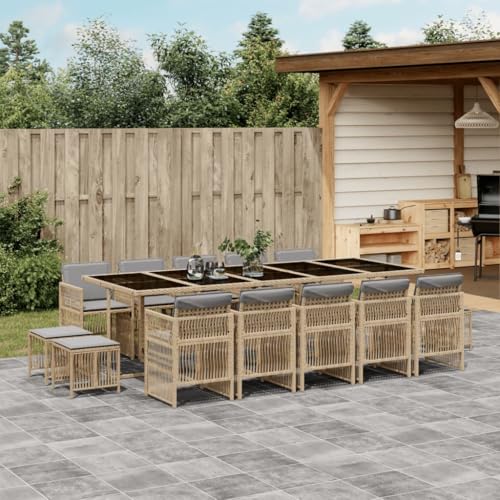 Qnhdfrt 15-teilige Garten-Essgruppe Beigemischung Poly Rattan 275 x 106 cm klappbarer Gartentisch mit 10 Stühlen 4 Hockern für Balkon Terrasse Gartenmöbel Set von Qnhdfrt