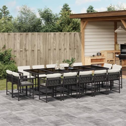 Qnhdfrt 15teilig Gartenmöbel Set Schwarz PE Rattan 275 x 106 cm Klappbare Gartenstühle mit Cremeweißen Kissen Gartentisch Hartglas Balkon Terrasse Qnhdfrt 15teilig Gartenmöbel Set Schwarz PE Rattan 275 x 106 cm Klappbare Gartenstühle mit Cremeweißen Kissen Gartentisch Hartglas Balkon Terrasse von Qnhdfrt
