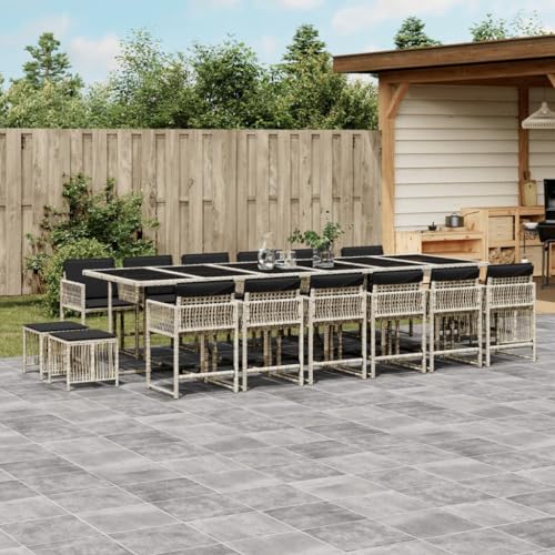 Qnhdfrt 17-TLG Garten-Essgruppe Hellgrau Poly Rattan klappbar 330 x 106 x 73 cm mit anthrazit Kissen Modernes Design Robust und platzsparend für Balkon Terrasse Garten Qnhdfrt 17-TLG Garten-Essgruppe Hellgrau Poly Rattan klappbar 330 x 106 x 73 cm mit anthrazit Kissen Modernes Design Robust und platzsparend für Balkon Terrasse Garten von Qnhdfrt