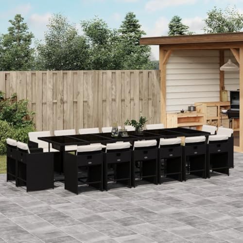 Qnhdfrt 17-TLG Gartenmöbel Set Schwarz Poly Rattan 3,3 m Gartentisch mit 16 klappbaren Stühlen Cremeweiße Auflagen Modernes Balkon Outdoor Lounge für Garten Terrasse Kleiner Balkon Qnhdfrt 17-TLG Gartenmöbel Set Schwarz Poly Rattan 3,3 m Gartentisch mit 16 klappbaren Stühlen Cremeweiße Auflagen Modernes Balkon Outdoor Lounge für Garten Terrasse Kleiner Balkon von Qnhdfrt
