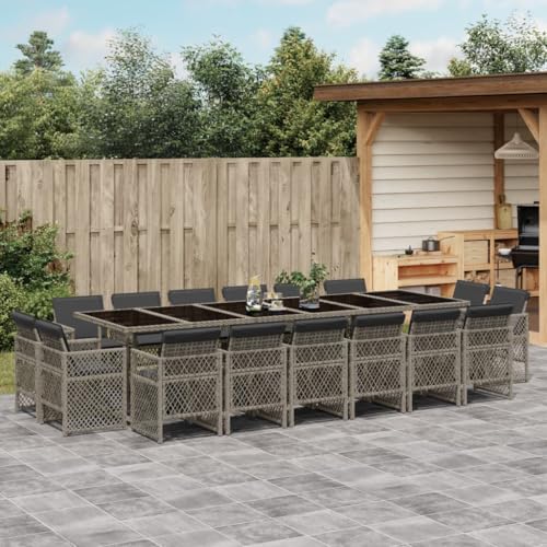 Qnhdfrt 17-teiliges Gartenmöbel Set Grau Poly Rattan 330 x 106 x 73 cm mit klappbaren Stühlen abnehmbaren Dunkelgrauen Kissen für Terrasse Balkon und kleinen Garten von Qnhdfrt