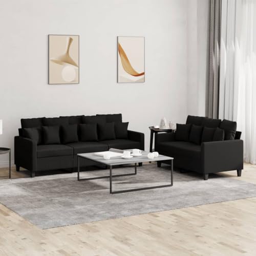 Qnhdfrt 2+3 Sitzer Sofagarnitur Schwarz Stoff mit Kissen Set für Wohnzimmer, Balkon und Essbereich Qnhdfrt 2+3 Sitzer Sofagarnitur Schwarz Stoff mit Kissen Set für Wohnzimmer, Balkon und Essbereich von Qnhdfrt
