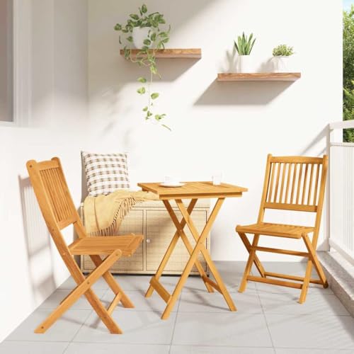 Qnhdfrt 2 Personen Bistro Set aus Massivholz Akazie Faltbar Klapptisch mit Stühlen Quadratisch Holzbraun für Terrasse Balkon Garten von Qnhdfrt