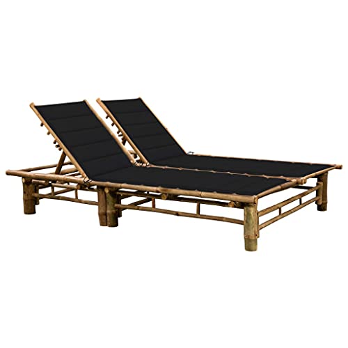 Qnhdfrt 2-Personen-Sonnenliege aus Bambus mit Verstellbarer Rückenlehne und schwarzen Polstern für Garten, Strand und Camping von Qnhdfrt