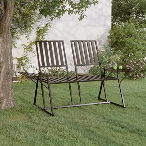 Qnhdfrt 2-Sitzer Gartenbank Schwarz Stahl 165 cm Bequeme Sitzbank mit Seitentischen für Garten Terrasse Balkon Outdoor von Qnhdfrt
