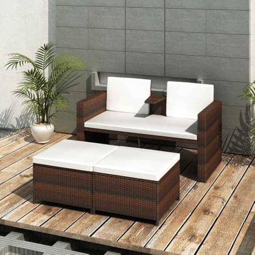 Qnhdfrt 2-Sitzer Lounge Set Outdoor PE Rattan Sofa mit Polster und 2 Fußstützen Braun 132x62x77 cm Wetterfest & UV-Beständig für Garten Balkon Terrasse Qnhdfrt 2-Sitzer Lounge Set Outdoor PE Rattan Sofa mit Polster und 2 Fußstützen Braun 132x62x77 cm Wetterfest & UV-Beständig für Garten Balkon Terrasse von Qnhdfrt