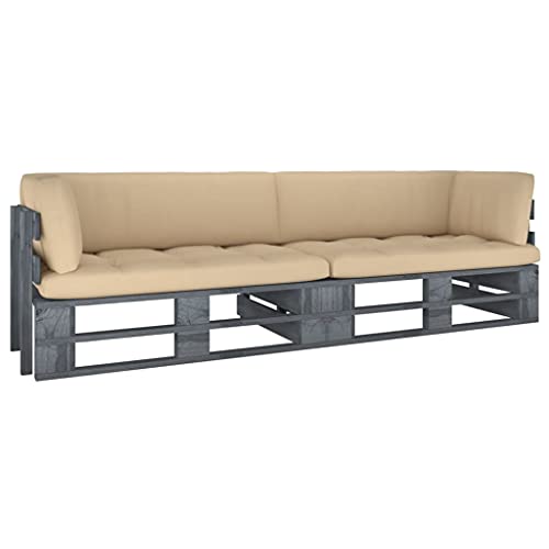 Qnhdfrt 2-Sitzer Palettensofa Grau Imprägniertes Kiefernholz mit Kissen 110 x 65 x 55 cm Wetterbeständiges Outdoor Sofa für Garten Terrasse und Balkon von Qnhdfrt