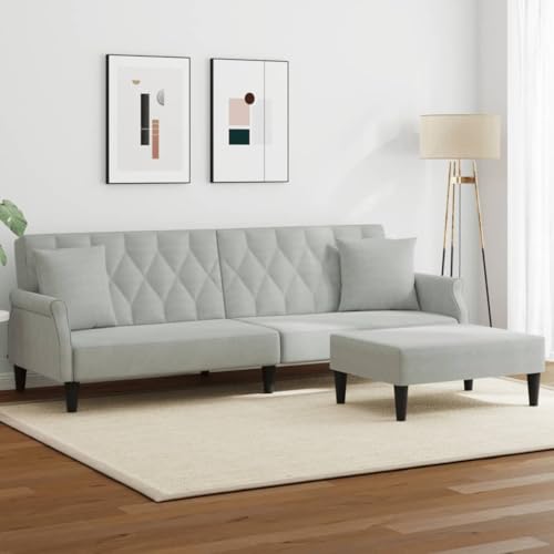Qnhdfrt 2-Sitzer Schlafsofa Couch mit Kissen und Fußhocker, Hellgrau Samt, Ausziehbares Sofabett mit Verstellbarer Rückenlehne für Wohnzimmer, Balkon und Gästezimmer Qnhdfrt 2-Sitzer Schlafsofa Couch mit Kissen und Fußhocker, Hellgrau Samt, Ausziehbares Sofabett mit Verstellbarer Rückenlehne für Wohnzimmer, Balkon und Gästezimmer von Qnhdfrt
