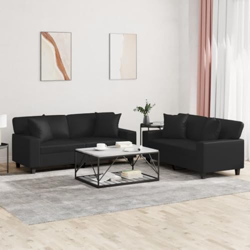 Qnhdfrt 2-Sitzer Sofa Garnitur Schwarz Kunstleder mit Kissen - Modernes Design für Wohnzimmer Balkon Qnhdfrt 2-Sitzer Sofa Garnitur Schwarz Kunstleder mit Kissen - Modernes Design für Wohnzimmer Balkon von Qnhdfrt
