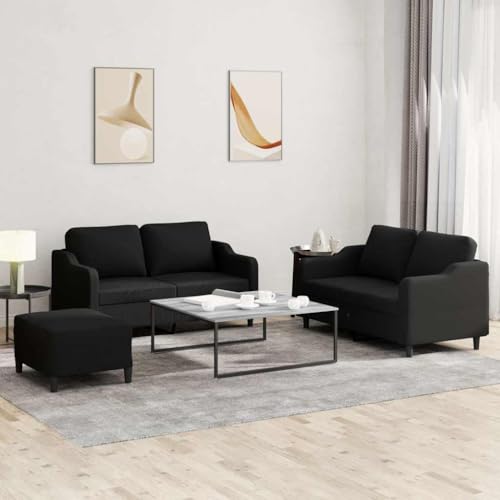Qnhdfrt 2-Sitzer Sofa Garnitur mit Fußhocker Schwarz Stoff Modernes Design Robust für Wohnzimmer Balkon von Qnhdfrt