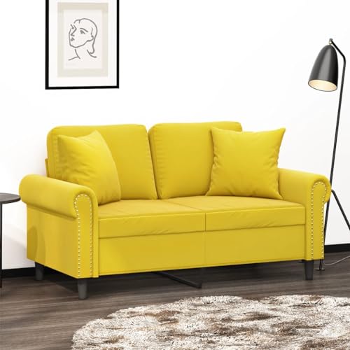 Qnhdfrt 2-Sitzer-Sofa Gelb Samt 120 cm Modernes Design mit Zierkissen Robust Metallgestell Bequem für Wohnzimmer Balkon Jugendzimmer Qnhdfrt 2-Sitzer-Sofa Gelb Samt 120 cm Modernes Design mit Zierkissen Robust Metallgestell Bequem für Wohnzimmer Balkon Jugendzimmer von Qnhdfrt