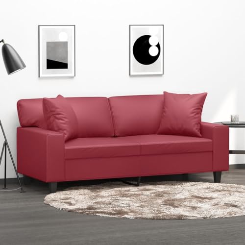 Qnhdfrt 2-Sitzer-Sofa Kunstleder Weinrot 140 cm Modernes Design mit Zierkissen für Wohnzimmer Balkon Klein von Qnhdfrt