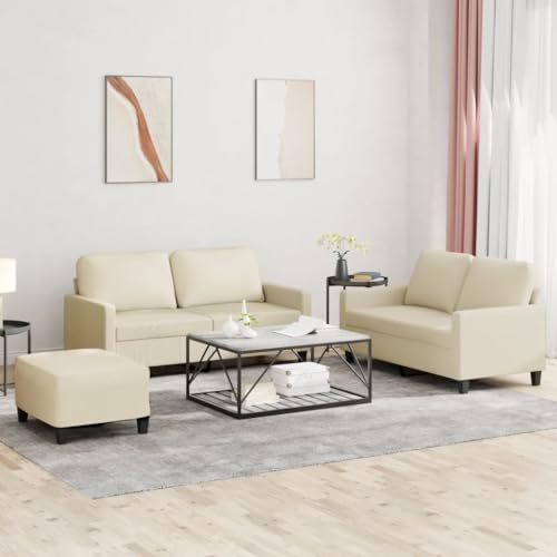 Qnhdfrt 2-Sitzer Sofagarnitur Creme Kunstleder mit Hocker und Kissen für Wohnzimmer, Komfortables Sitzmöbel Qnhdfrt 2-Sitzer Sofagarnitur Creme Kunstleder mit Hocker und Kissen für Wohnzimmer, Komfortables Sitzmöbel von Qnhdfrt