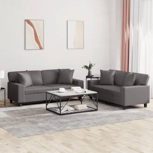 Qnhdfrt 2-Sitzer Sofagarnitur Grau Kunstleder mit Kissen für Wohnzimmer und Balkon, Modernes Design mit Stabilem Metallgestell und Bequemer Polsterung Qnhdfrt 2-Sitzer Sofagarnitur Grau Kunstleder mit Kissen für Wohnzimmer und Balkon, Modernes Design mit Stabilem Metallgestell und Bequemer Polsterung von Qnhdfrt
