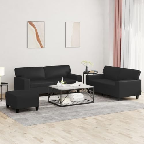 Qnhdfrt 2-Sitzer Sofagarnitur Schwarz Kunstleder mit Fußhocker für Wohnzimmer Esszimmer oder Balkon von Qnhdfrt