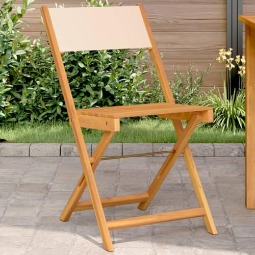 Qnhdfrt 2 Stück Klappbarer Bistrostuhl Beige aus Massivholz Akazie & Stoff Outdoor Gartenstuhl für Balkon Terrasse Camping Robust Leicht Tragfähig von Qnhdfrt
