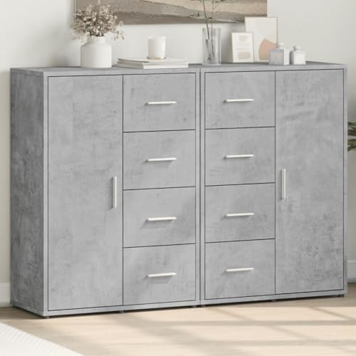 Qnhdfrt 2 Stück Sideboard Schrank Betongrau Holzwerkstoff 60x31x84 cm Robuster Stauraum für Wohnzimmer Küche Flur Möbel von Qnhdfrt