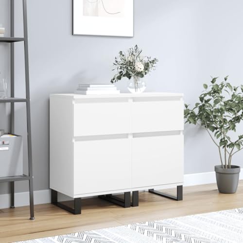 Qnhdfrt 2 Stück Sideboard Weiß 40x35x70 cm Holzwerkstoff mit Eisenbeinen Zeitloser Look Stauraum für Wohnzimmer Küche Flur von Qnhdfrt