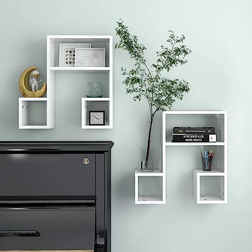 Qnhdfrt 2 Stück Wandregal Musiknote Hochglanz-Weiß 50x15x50 cm Holzwerkstoff Regal Set - Modernes Design, Robust und Stabil für Bücher, Deko im Wohnzimmer Schlafzimmer von Qnhdfrt