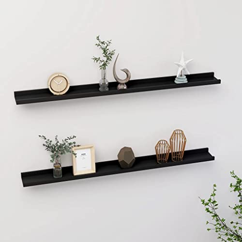 Qnhdfrt 2 Stück Wandregal Schwarz MDF Schweberegal 100x9x3 cm für Dekoration Bücher Pflanzen in Wohnzimmer Küche Badezimmer Robust und Langlebig von Qnhdfrt
