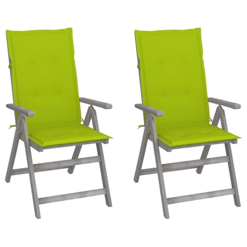 Qnhdfrt 2 Stück verstellbare Gartenstühle mit Auflagen Massivholz Akazie grau 5-Fach verstellbare Rückenlehne für Garten Balkon Camping von Qnhdfrt