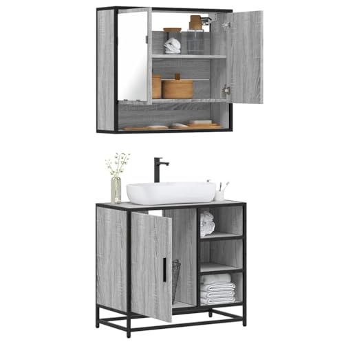 Qnhdfrt 2-TLG Badezimmer Set Grau Sonoma Holzwerkstoff 65 cm Waschbeckenunterschrank mit Spiegelschrank Modernes Design Robust und Platzsparend für kleine Badezimmer Gäste-WC und Flur Qnhdfrt 2-TLG Badezimmer Set Grau Sonoma Holzwerkstoff 65 cm Waschbeckenunterschrank mit Spiegelschrank Modernes Design Robust und Platzsparend für kleine Badezimmer Gäste-WC und Flur von Qnhdfrt