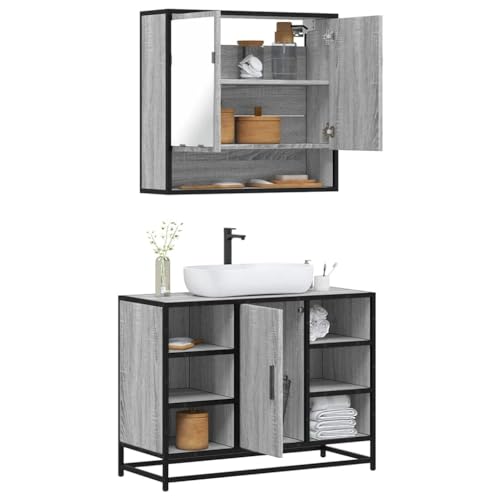 Qnhdfrt 2-TLG Badmöbel Set Grau Sonoma Holzwerkstoff 80x33x60 cm Waschbeckenunterschrank mit Spiegelschrank 65x20x60 cm Modernes Design Stauraumwunder für Badezimmer WC Gäste WC Qnhdfrt 2-TLG Badmöbel Set Grau Sonoma Holzwerkstoff 80x33x60 cm Waschbeckenunterschrank mit Spiegelschrank 65x20x60 cm Modernes Design Stauraumwunder für Badezimmer WC Gäste WC von Qnhdfrt