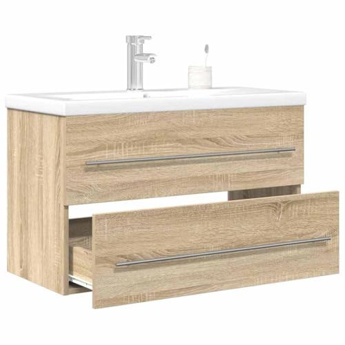 Qnhdfrt 2-TLG Badmöbel Set Sonoma Eiche 80×38,5×48 cm mit Keramik Waschbecken Wandmontage platzsparend für Badezimmer Gäste WC klein Qnhdfrt 2-TLG Badmöbel Set Sonoma Eiche 80×38,5×48 cm mit Keramik Waschbecken Wandmontage platzsparend für Badezimmer Gäste WC klein von Qnhdfrt