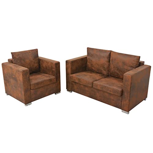 Qnhdfrt 2-TLG Sofagarnitur Braun Künstliches Wildleder Modernes Design mit Sessel und Sofa für Wohnzimmer Lounge oder Kleine Räume Qnhdfrt 2-TLG Sofagarnitur Braun Künstliches Wildleder Modernes Design mit Sessel und Sofa für Wohnzimmer Lounge oder Kleine Räume von Qnhdfrt