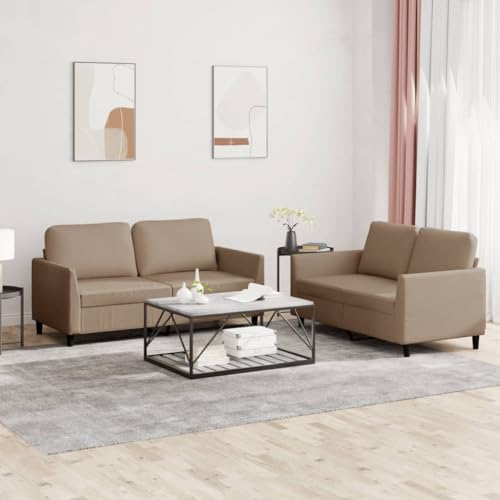 Qnhdfrt 2-TLG Sofagarnitur Cappuccino Kunstleder mit Kissen - 2X Zweisitzer Sofa (120cm + 140cm) für Wohnzimmer und Balkon, Bequeme Lounge Möbel mit Stabiler Konstruktion von Qnhdfrt