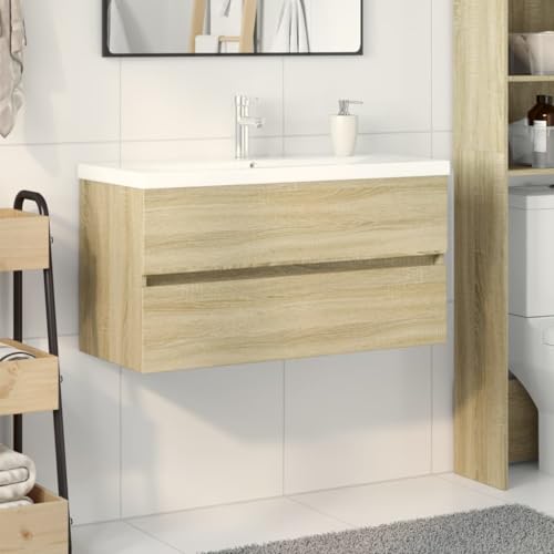 Qnhdfrt 2-TLG. Badmöbel-Set Waschbeckenunterschrank 90x45x38,5 cm Sonoma Eiche Keramikwaschbecken mit Überlauf Wandbefestigung platzsparend für kleines Badezimmer Gäste-WC Qnhdfrt 2-TLG. Badmöbel-Set Waschbeckenunterschrank 90x45x38,5 cm Sonoma Eiche Keramikwaschbecken mit Überlauf Wandbefestigung platzsparend für kleines Badezimmer Gäste-WC von Qnhdfrt