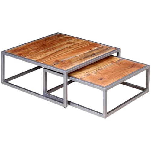 Qnhdfrt 2-TLG. Couchtisch-Set Massivholz Akazie Braun mit Stahlbeinen für Wohnzimmer Beistelltisch oder Nachttisch Größen 65x65x26cm und 55x55x21cm Robustes Handgefertigtes Möbel Qnhdfrt 2-TLG. Couchtisch-Set Massivholz Akazie Braun mit Stahlbeinen für Wohnzimmer Beistelltisch oder Nachttisch Größen 65x65x26cm und 55x55x21cm Robustes Handgefertigtes Möbel von Qnhdfrt