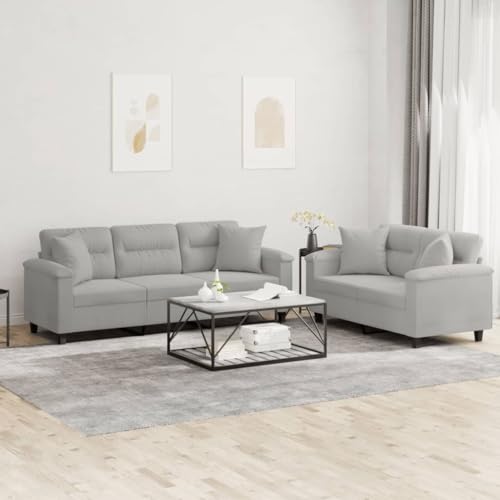 Qnhdfrt 2-TLG. Sofa Couch Garnitur mit Kissen Hellgrau Mikrofasergewebe für Wohnzimmer – Robustes Gestell und Bequemes Design Qnhdfrt 2-TLG. Sofa Couch Garnitur mit Kissen Hellgrau Mikrofasergewebe für Wohnzimmer – Robustes Gestell und Bequemes Design von Qnhdfrt