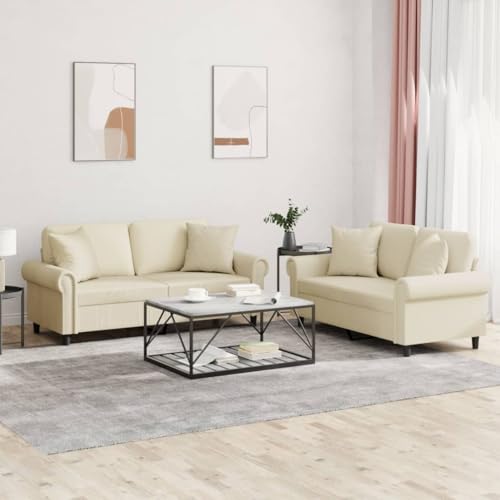 Qnhdfrt 2-TLG. Sofagarnitur Creme Kunstleder mit Kissen, 120cm und 140cm Zweisitzer Sofa Set für Wohnzimmer, Robustes Metallgestell Bequeme Polsterung Qnhdfrt 2-TLG. Sofagarnitur Creme Kunstleder mit Kissen, 120cm und 140cm Zweisitzer Sofa Set für Wohnzimmer, Robustes Metallgestell Bequeme Polsterung von Qnhdfrt