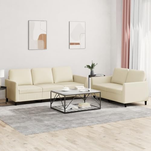 Qnhdfrt 2-TLG. Sofagarnitur Creme Kunstleder mit Kissen - Bequemes 2-Sitzer und 3-Sitzer Sofa Set mit robustem Gestell für Wohnzimmer, Balkon oder Loungebereich Qnhdfrt 2-TLG. Sofagarnitur Creme Kunstleder mit Kissen - Bequemes 2-Sitzer und 3-Sitzer Sofa Set mit robustem Gestell für Wohnzimmer, Balkon oder Loungebereich von Qnhdfrt