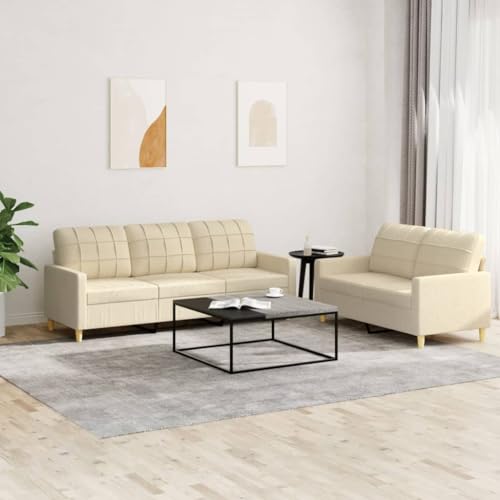 Qnhdfrt 2-TLG. Sofagarnitur Creme Stoff Set mit 5 Kissen 2-Sitzer und 3-Sitzer Sofa Couch für Wohnzimmer Modernes Design Robust und Langlebig von Qnhdfrt