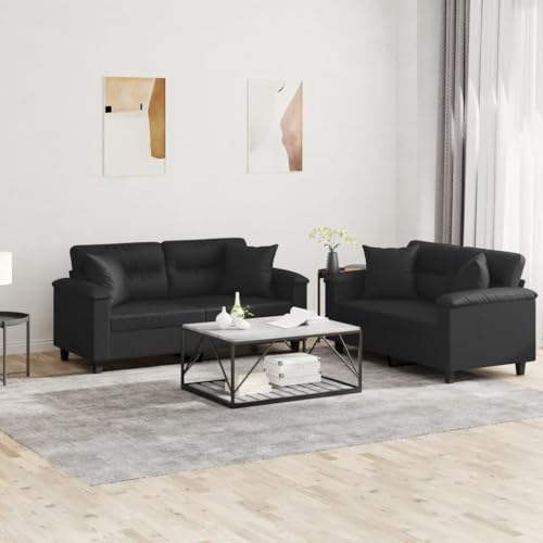 Qnhdfrt 2-TLG. Sofagarnitur Schwarz Kunstleder mit Kissen Zweisitzer Sofa Couch Set für Wohnzimmer Lounge Bequem und Robust Modernes Design Qnhdfrt 2-TLG. Sofagarnitur Schwarz Kunstleder mit Kissen Zweisitzer Sofa Couch Set für Wohnzimmer Lounge Bequem und Robust Modernes Design von Qnhdfrt