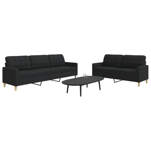 Qnhdfrt 2-TLG. Sofagarnitur Schwarz Stoff Set mit 2-Sitzer und 3-Sitzer Sofa Couch für Wohnzimmer Balkon – Weiches Polyestergewebe, Robuster Metallrahmen, Bequemes Design von Qnhdfrt