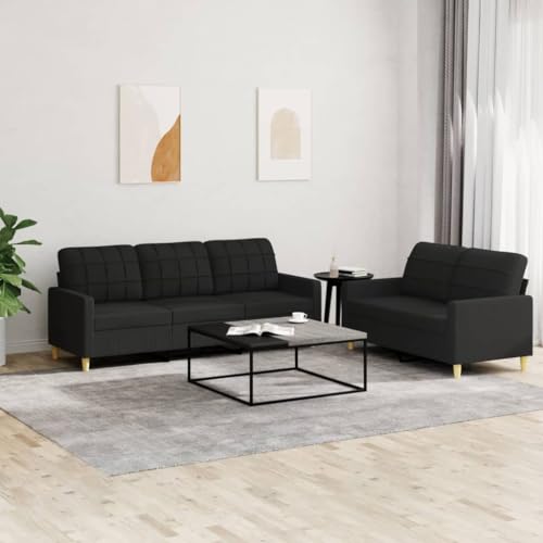 Qnhdfrt 2-TLG. Sofagarnitur Schwarz Stoff mit Kissen, Inklusive 2-Sitzer und 3-Sitzer Couch Set, Robustes Design und Bequeme Polsterung für Wohnzimmer von Qnhdfrt