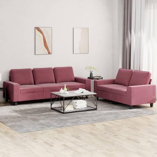 Qnhdfrt 2-TLG. Sofagarnitur Weinrot Stoff Set mit 2-Sitzer und 3-Sitzer, Robuste Metallkonstruktion und Dicke Polsterung für Bequemes Entspannen im Wohnzimmer oder Balkon von Qnhdfrt