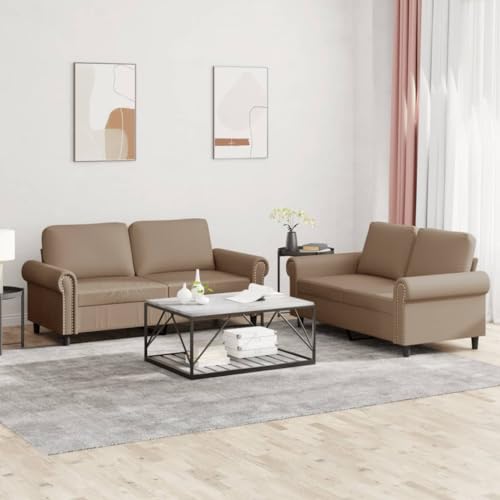 Qnhdfrt 2-TLG. Sofagarnitur in Cappuccino-Braun Kunstleder mit 4 Kissen Zweisitzer Sofa Couch Set 120 cm und 140 cm für Wohnzimmer Bequem und Robust Modernes Design von Qnhdfrt