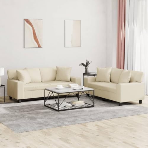 Qnhdfrt 2-TLG. Sofagarnitur mit Kissen Creme Kunstleder 120 cm oder 140 cm Zweisitzer Modern Robust für Wohnzimmer Lounge von Qnhdfrt