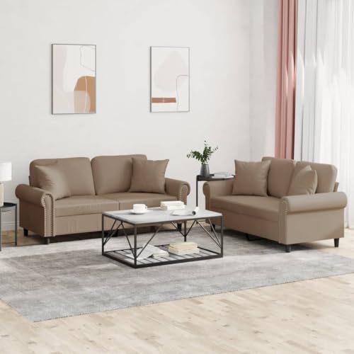Qnhdfrt 2-TLG. Sofagarnitur mit Kissen Sofa Couch Cappuccino-Braun Kunstleder Bequem Robust für Wohnzimmer Balkon Klein Qnhdfrt 2-TLG. Sofagarnitur mit Kissen Sofa Couch Cappuccino-Braun Kunstleder Bequem Robust für Wohnzimmer Balkon Klein von Qnhdfrt