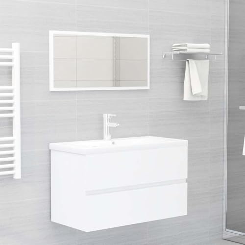 Qnhdfrt 2-TLG. Weiß Badmöbel-Set Holzwerkstoff 80 cm Waschbeckenunterschrank mit Schublade & Badschrank Spiegel 80x37x37 cm Modernes Design Montagefreundlich für kleines Badezimmer Gäste-WC Qnhdfrt 2-TLG. Weiß Badmöbel-Set Holzwerkstoff 80 cm Waschbeckenunterschrank mit Schublade & Badschrank Spiegel 80x37x37 cm Modernes Design Montagefreundlich für kleines Badezimmer Gäste-WC von Qnhdfrt
