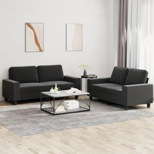 Qnhdfrt 2-TLG. Zweisitzer Sofagarnitur Schwarz Stoff Set mit Kissen für Wohnzimmer Lounge Größen 120cm und 140cm Robust Bequem von Qnhdfrt