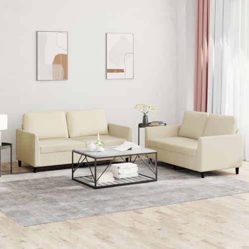 Qnhdfrt 2-TLG. Zweisitzer Sofagarnitur mit Kissen in Creme Kunstleder für Wohnzimmer – Robustes Gestell und Komfortables Design mit Dicker Polsterung von Qnhdfrt