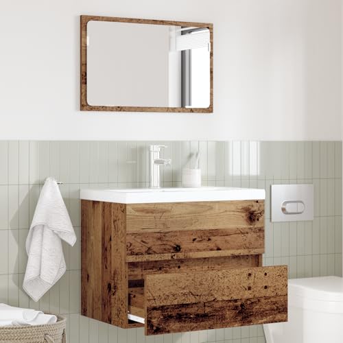 Qnhdfrt 2 Teile Badezimmermöbel Set Braun Rechteckig aus Holzwerkstoff mit Matt Oberfläche - Waschbeckenunterschrank und Spiegelschrank für rustikales Design im Badezimmer von Qnhdfrt