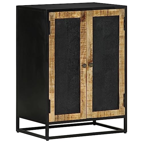 Qnhdfrt 2-Tür Sideboard Massivholz Mango Eisen Schwarz 55x35x75 cm Beistellschrank für Wohnzimmer Flur Esszimmer mit Zeitlosem Design und Robustem Aufbau von Qnhdfrt