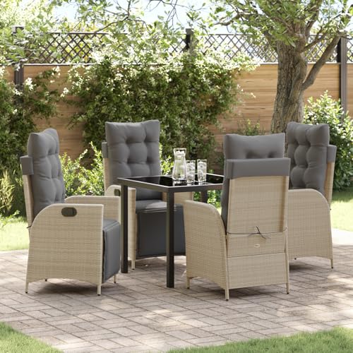 Qnhdfrt 2 Verstellbare Gartenstühle Set Outdoor Beige Poly-Rattan mit Hellgrauen Kissen für Balkon Terrasse Garten Wetterbeständig und Komfortabel von Qnhdfrt